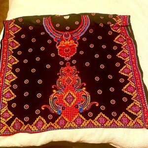 ONE SIZE FITS MOST BOHO CAFTAN TUNIC W RHINESTONE EMBELLISHMENTS
